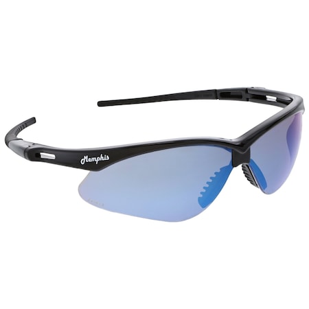 Mcr Safety Memphis (MP1), Safety Glasses, Anti-Scratch, Blue Mirror Lens, Black Frame, Half Frame, 12 PK MP118